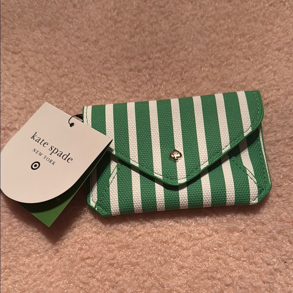 Kate Spade Green and White Striped Card Holder